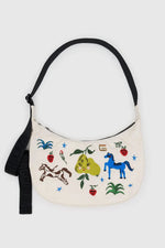 Baggu Medium Nylon Crescent Bag Embroidered - Embroidered Painted Prairie