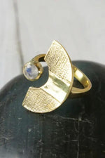 Baizaar Brass Half Sphere Ring with Faceted Moonstone