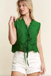 Willow Sleeveless Front Tie Top - Green