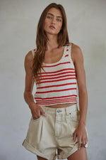 Wendy Knit Tank Top Natural + Red