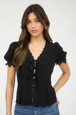 Aurora Lace Trim Blouse - Black