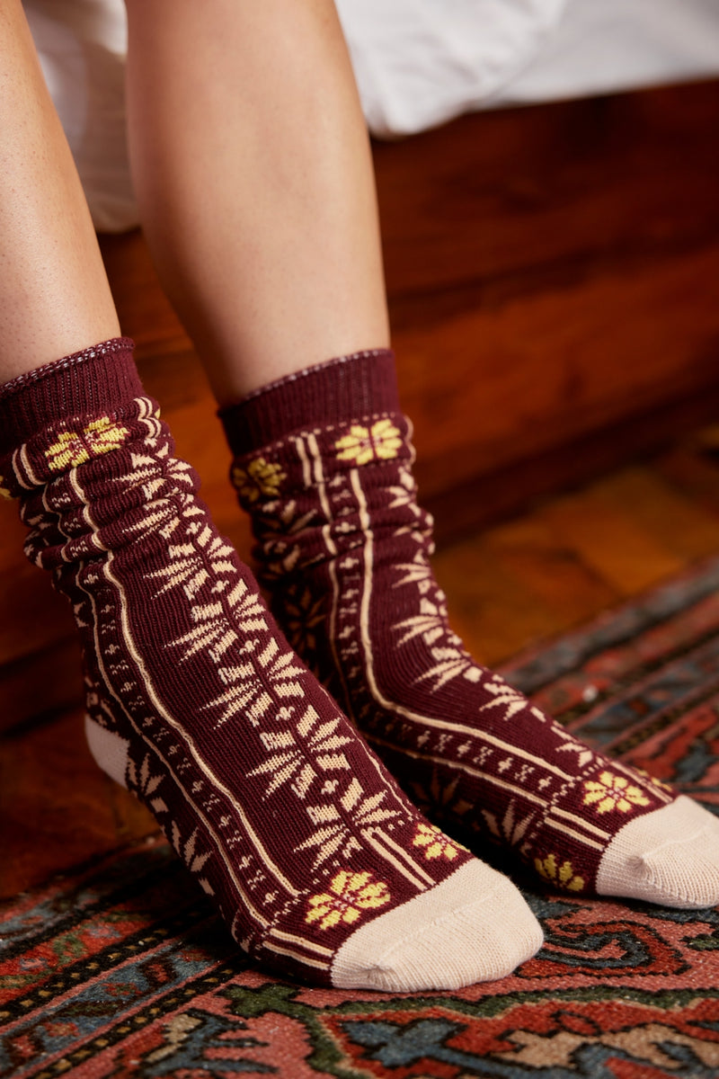 Free People Nearly Nordic Socks - Burgundy