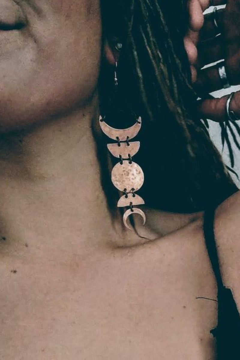 Large Full Moon Phase Earrings - Copper