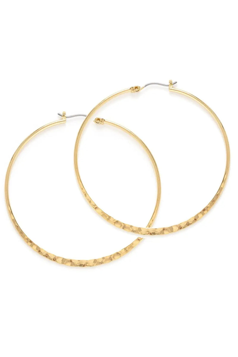 2" Hammered Hoop Earrings - Gold