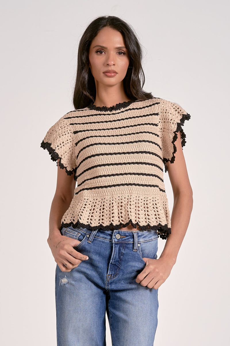 Aaliyah Ruffle Sweater - Natural + Black