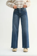 Mid Rise Slim Wide Leg Dark Denim