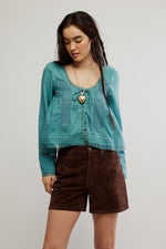 Free People Longsleeve Evermore Top - Mineral Blue