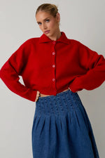 Jackie Collared Cardigan - Red