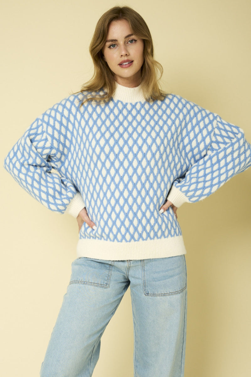 Athena Sweater White + Blue