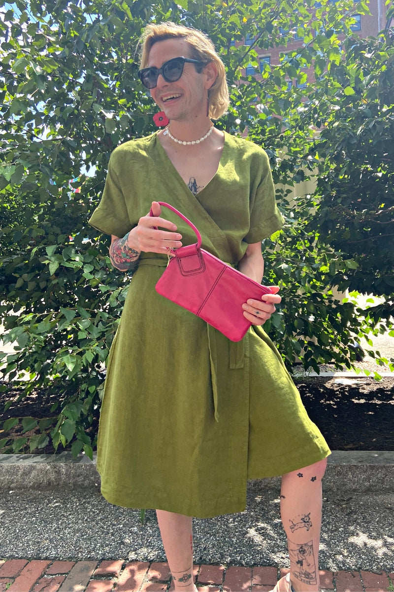 Eliana 100% Organic Linen Wrap Dress - Forest Green