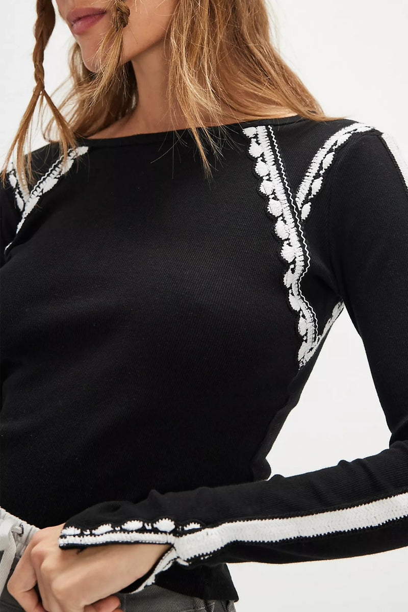 Free People Lost Love Long Sleeve - Black Combo