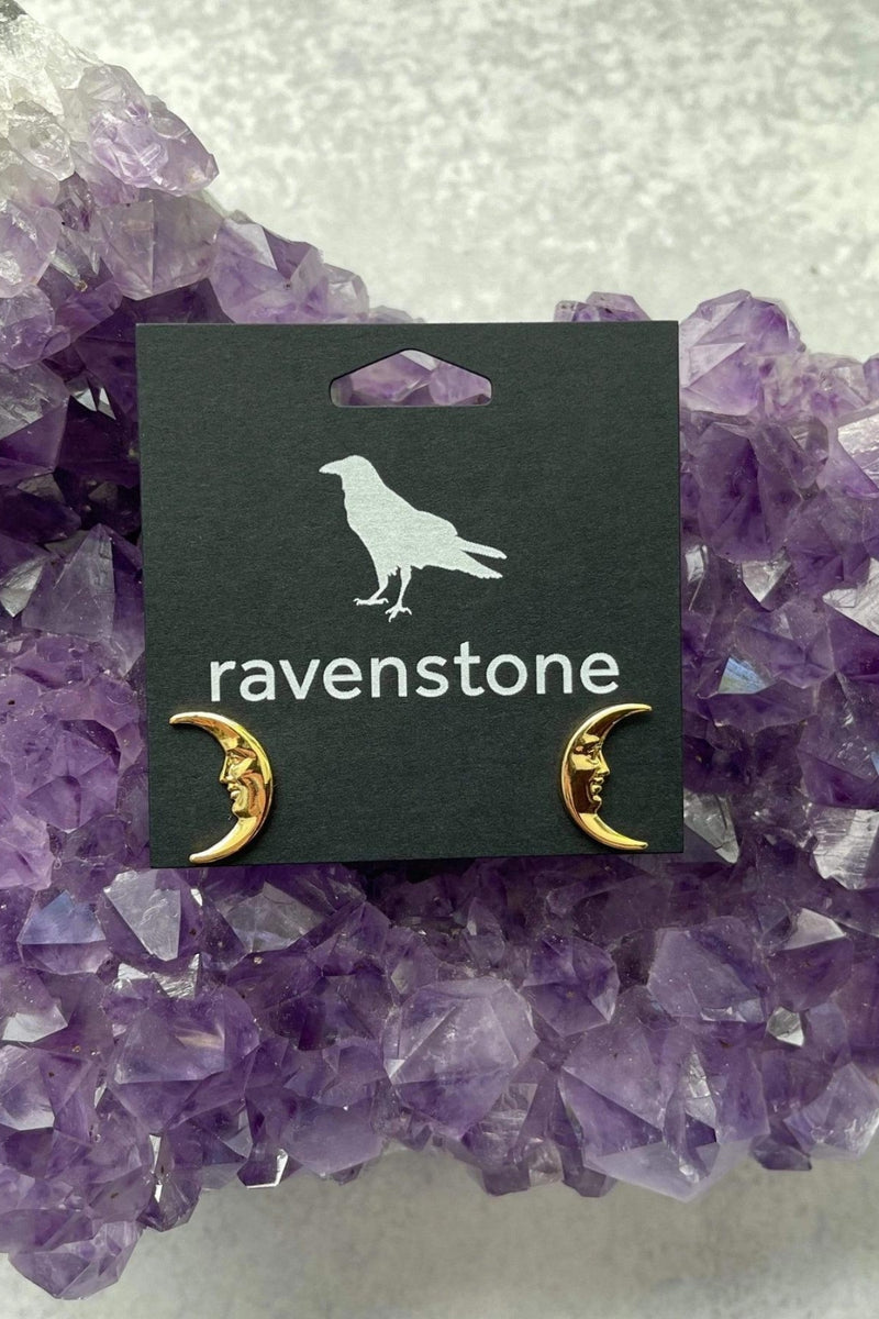 Ravenstone Moon Face Stud Earrings