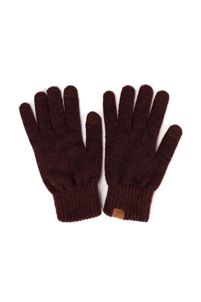 C.C Cable Heather Knit Gloves - Wine