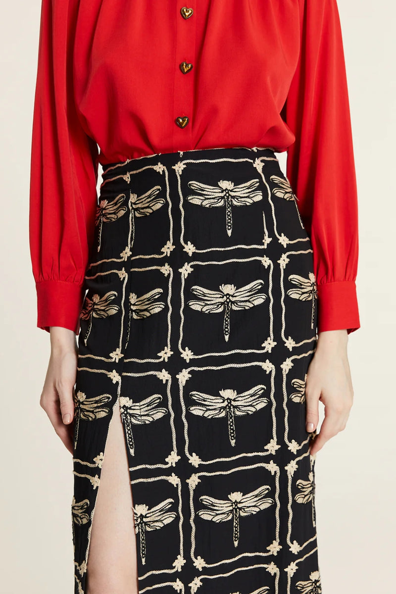 Pepaloves Falda Tubo Bordado - Dragonfly
