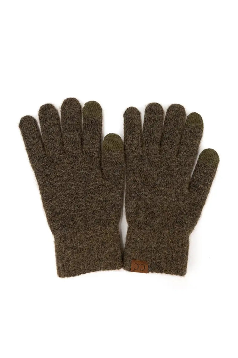 C.C Cable Heather Knit Gloves - Moss