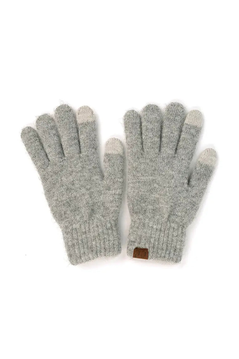 C.C Cable Heather Knit Gloves - Light Melange Gray