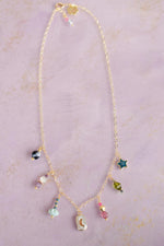 Colorful Beaded Charm Necklace Pearl Moon