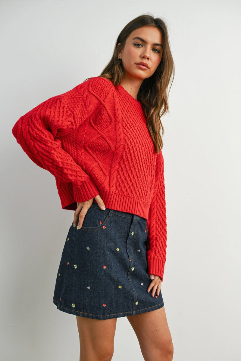 Neo Cable Knit Sweater - Red