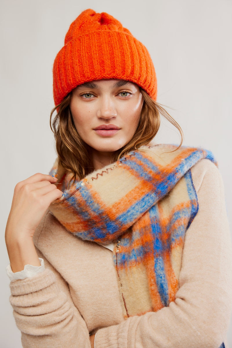 Free People Coast Line Beanie - Electric Orange