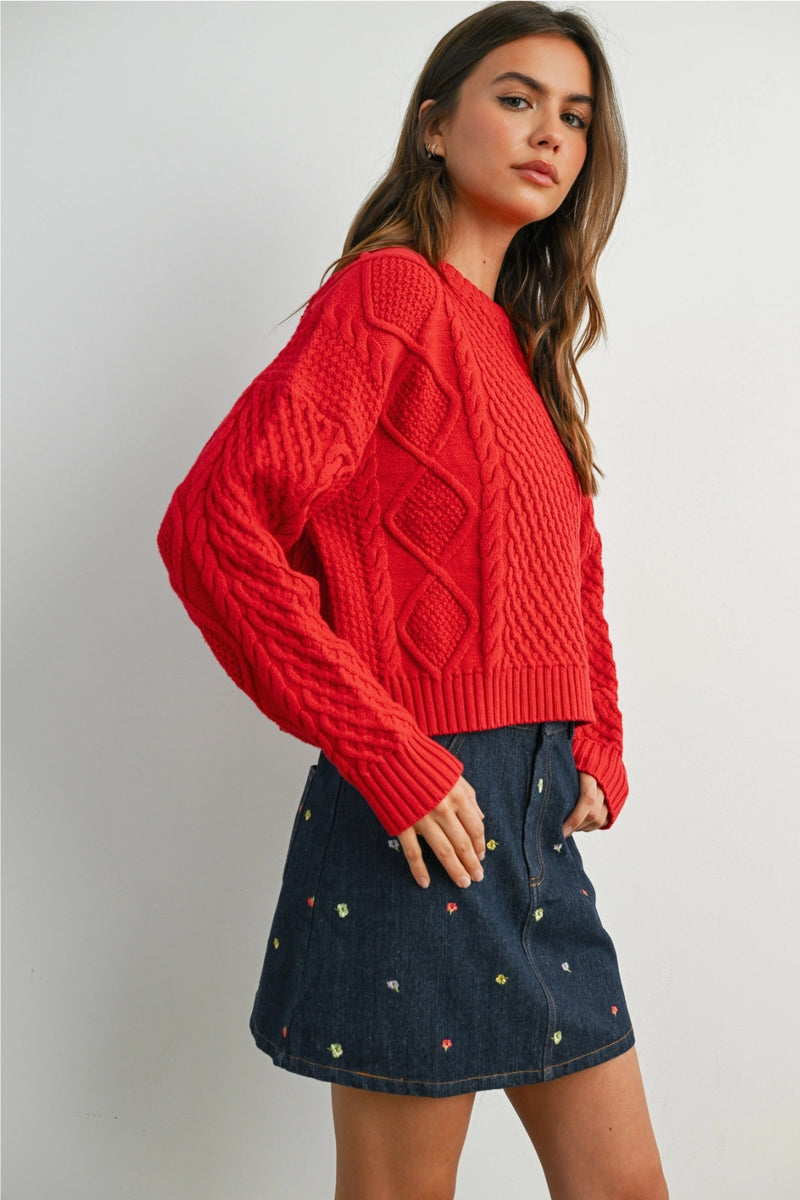 Neo Cable Knit Sweater - Red