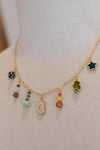 Colorful Beaded Charm Necklace Pearl Moon