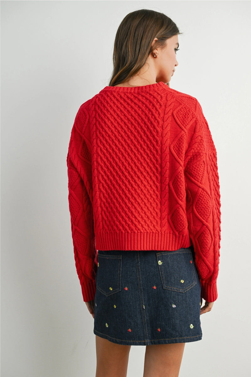 Neo Cable Knit Sweater - Red
