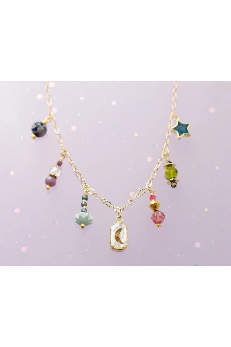 Colorful Beaded Charm Necklace Pearl Moon