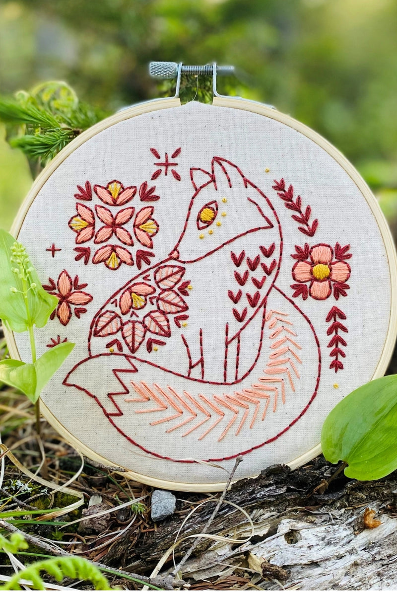 Hook, Line, and Tinker Embroidery Kit - Folk Fox Color
