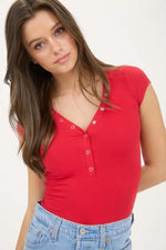 Annalise Half Snap Button Top - Red