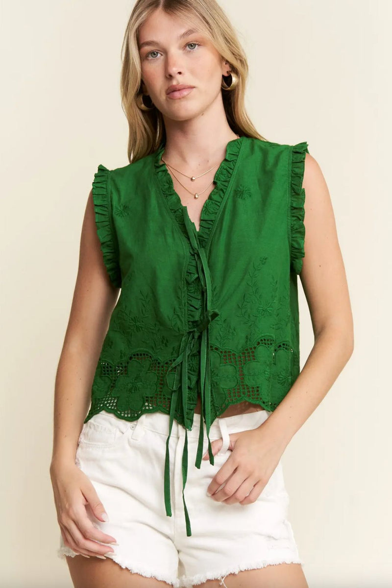 Willow Sleeveless Front Tie Top - Green