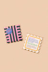 Vellum Coasters - Set of 4 Scalloped Stripe Pink + Green