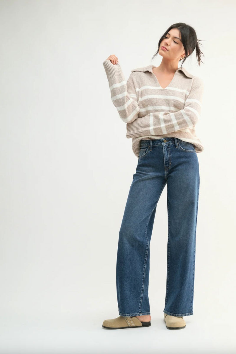 Mid Rise Slim Wide Leg Dark Denim