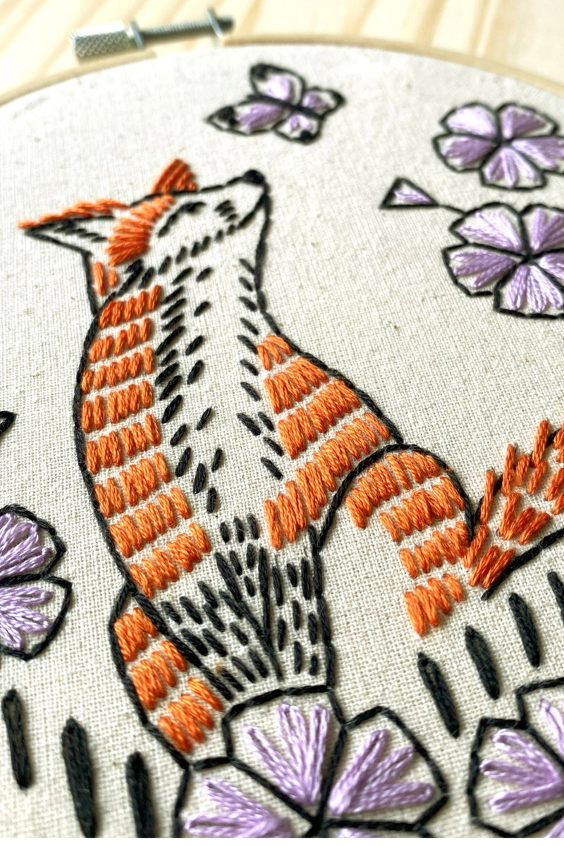 Hook, Line, and Tinker Embroidery Kit - Fox in Phlox