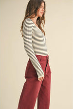 Betty Striped Long Sleeve Knit Top Black + White