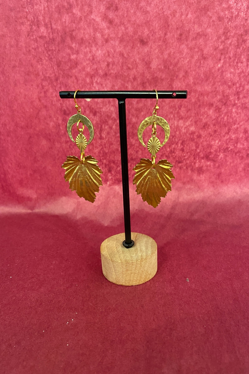 Las Ranas Virgo Vintage Brass Leaf Earrings
