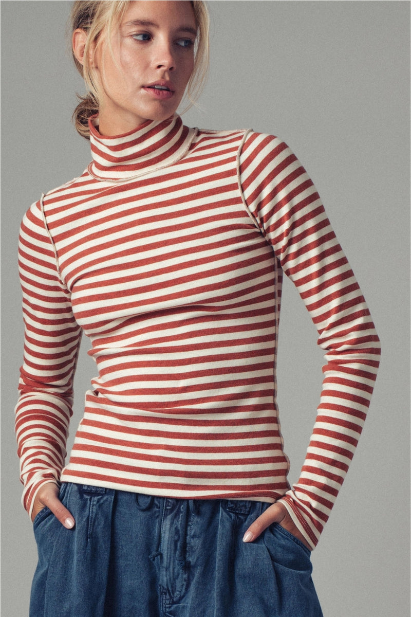 Nova L/S Turtleneck - Ivory + Rust