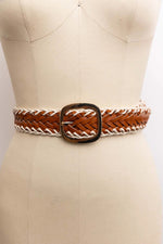 Crochet Trimmed Woven Leather Belt Camel