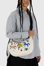 Baggu Medium Nylon Crescent Bag Embroidered - Embroidered Painted Prairie