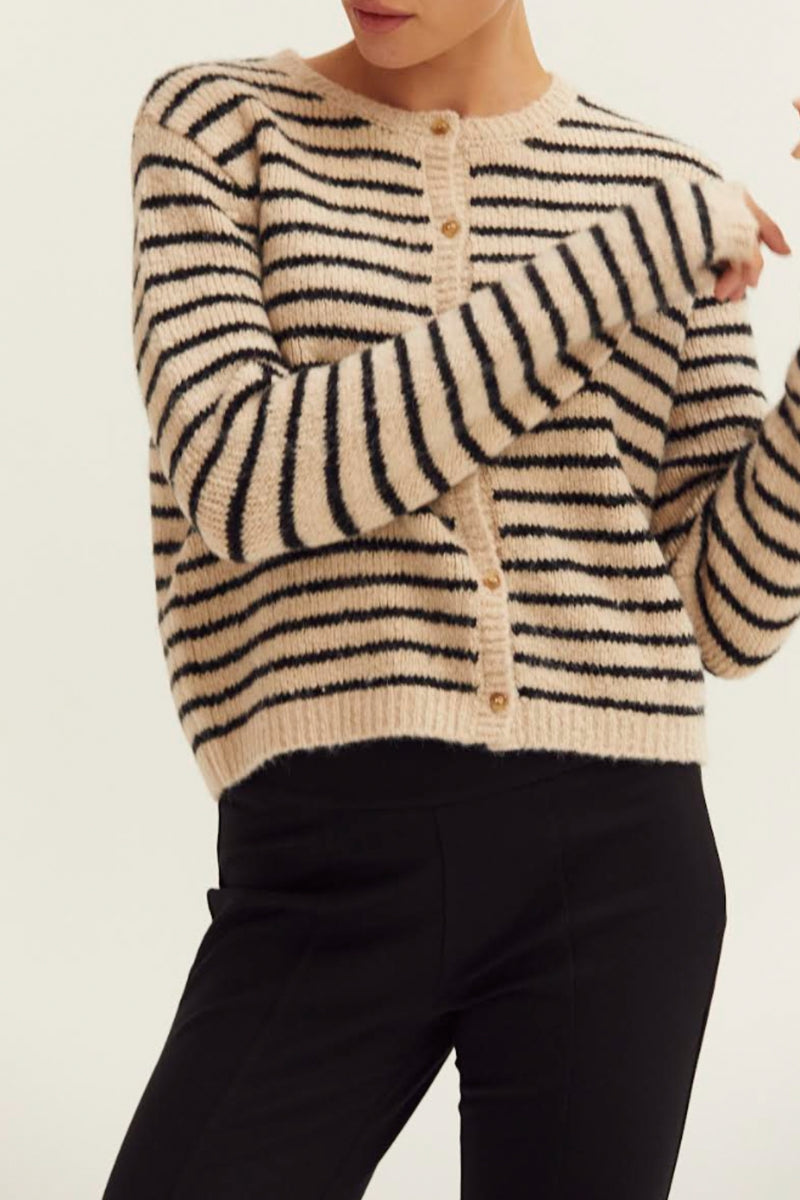 Riley Button Down Cardigan - Oatmeal/Black