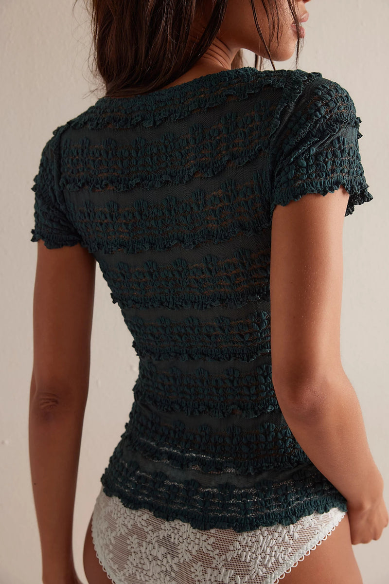 Free People Angelina Lace Tee - Sea Moss