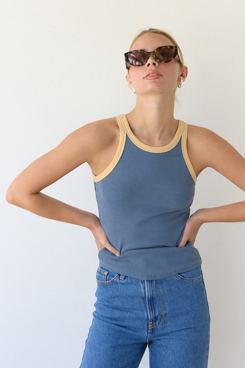 Tanner Ringer Tank - Muted Blue
