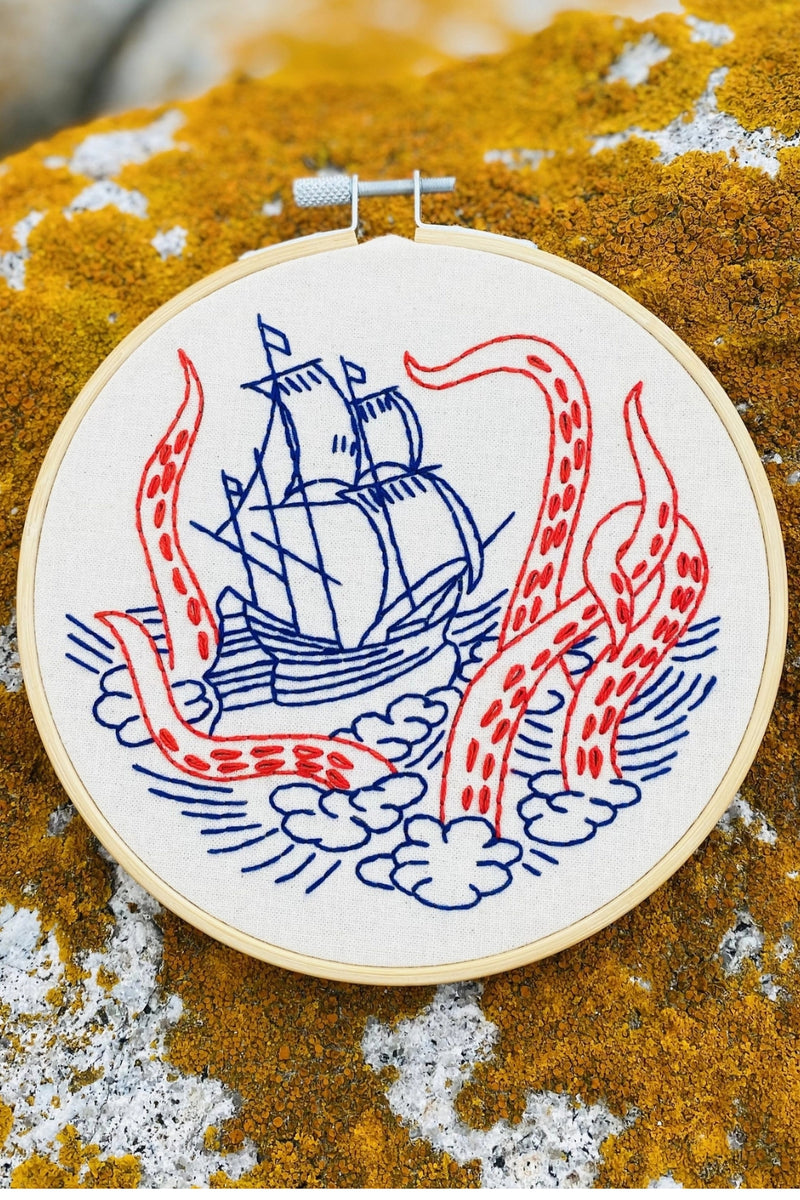 Hook, Line, and Tinker Embroidery Kit - Release the Kraken