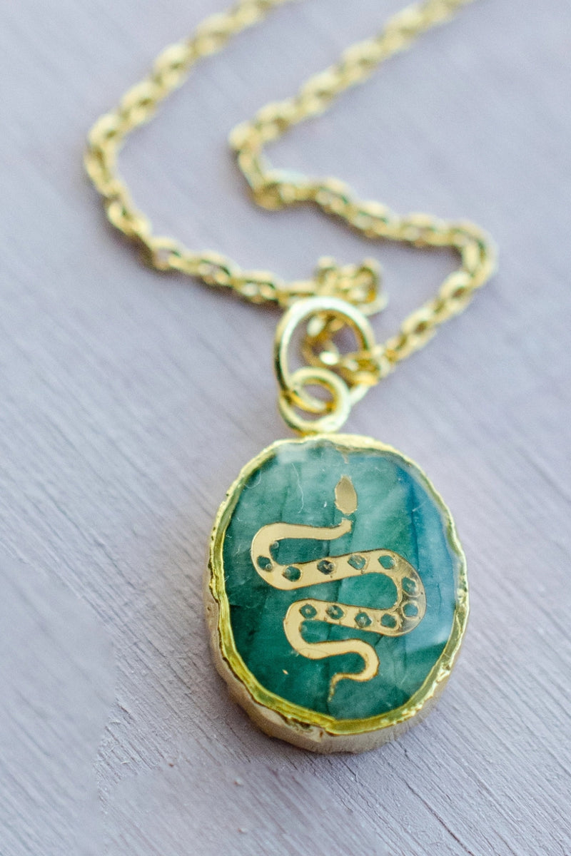 Gemstone Symbol Necklace Emerald Snake