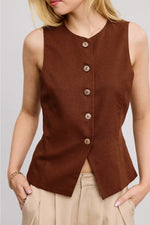 Pilar Button Up Vest Top - Wood