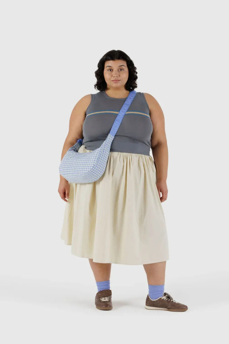 Baggu Medium Nylon Crescent Bag - Light Blue Gingham