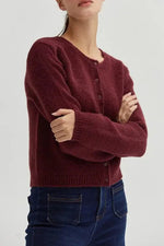 Eliza Button Down Cardigan - Cabernet