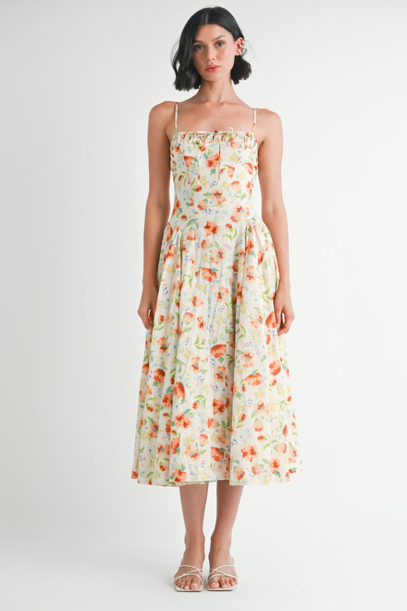 Melody Midi Dress - Cream Multi