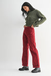 Just Black Denim Corduroy Mini Patch Pocket Wide Leg - Dark Red