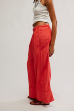 Free People Days End Linen Pants Poppy Red