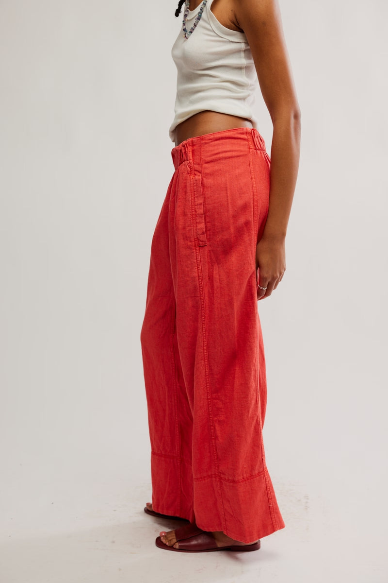 Free People Days End Linen Pants Poppy Red